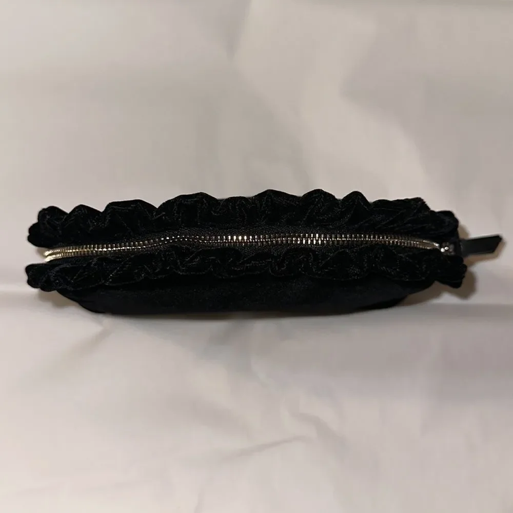 kate spade Black Velvet Ruffle Gold Tone Briar Lane Cosmetic Bag